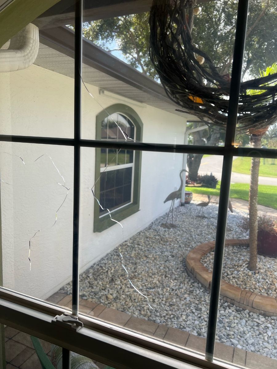 Cracked single-pane window glass