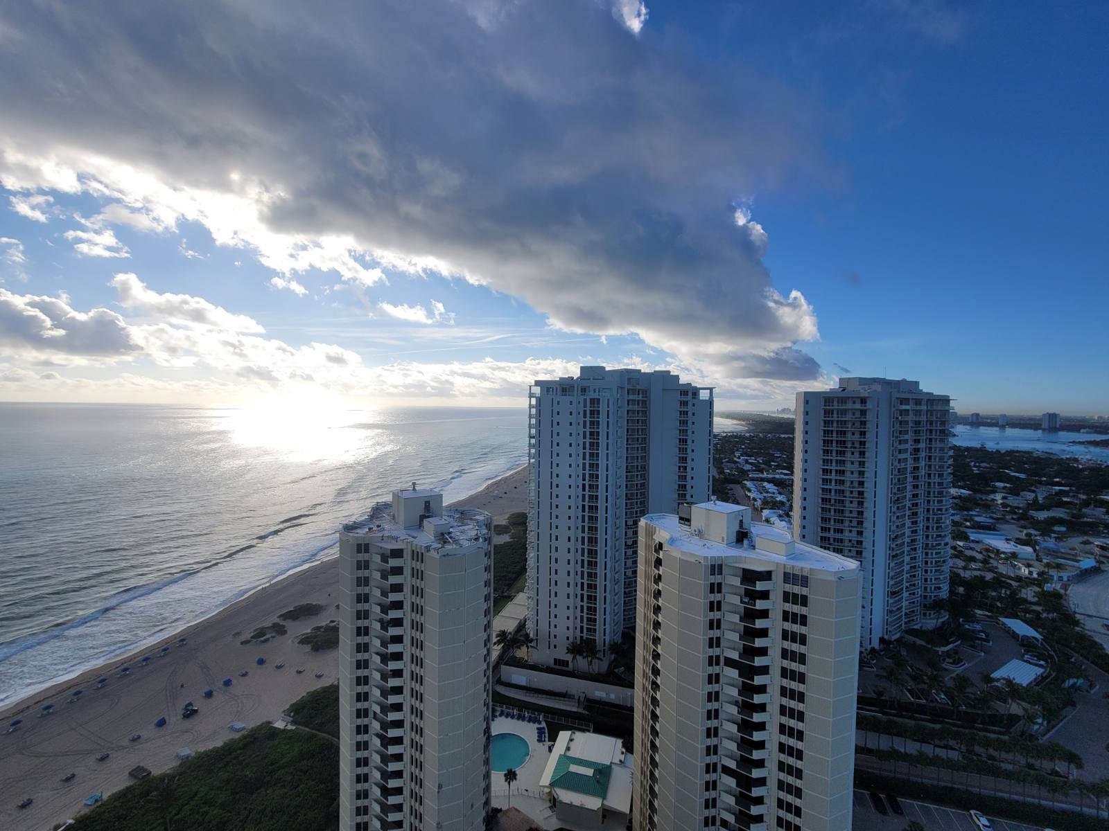 Oceanfront high-rise condos and beach at sunrise on Singer Island