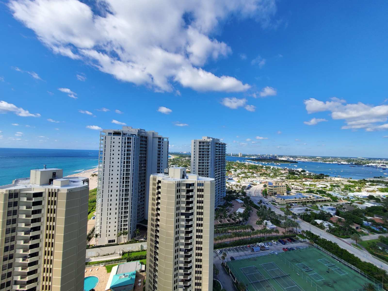 Oceanfront condo towers on Singer Island with the ocean and Intracoastal
